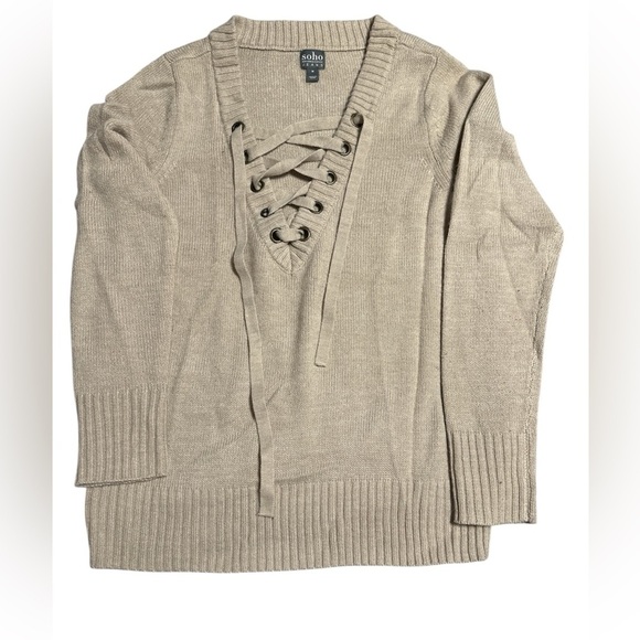 NY&CO Soho Jeans long sleeve pullover sweater, Beige Tie Up front — size M - Picture 1 of 1